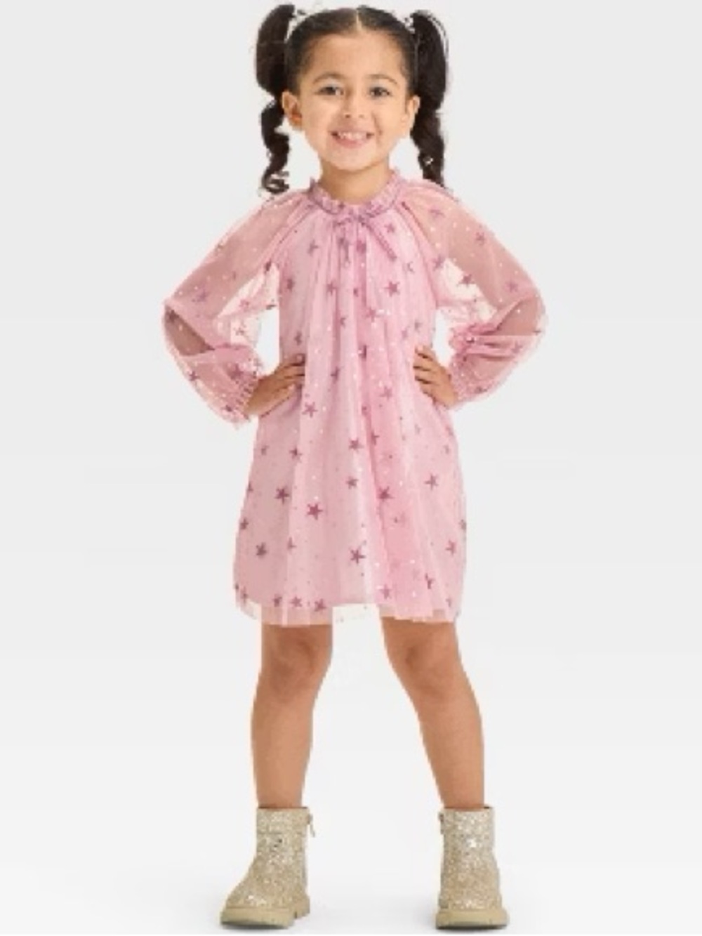 Cat & Jack Girls' Pink Star Tulle Dress Top - 18 Months